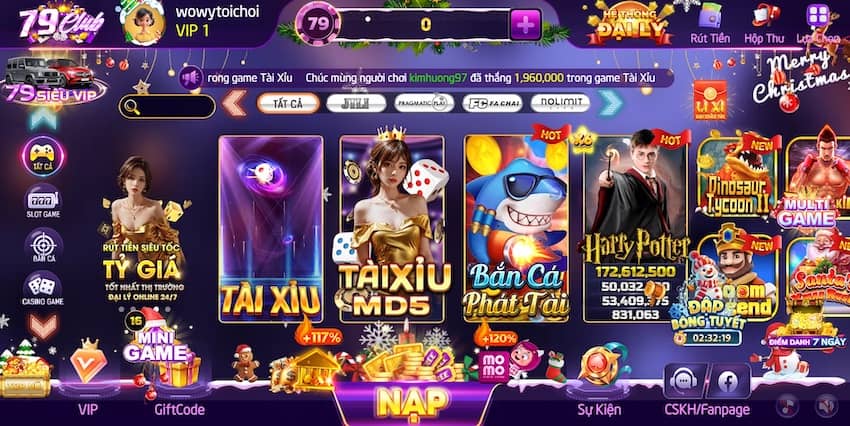 Giao diện của 79Club sau khi đăng nhập thành công